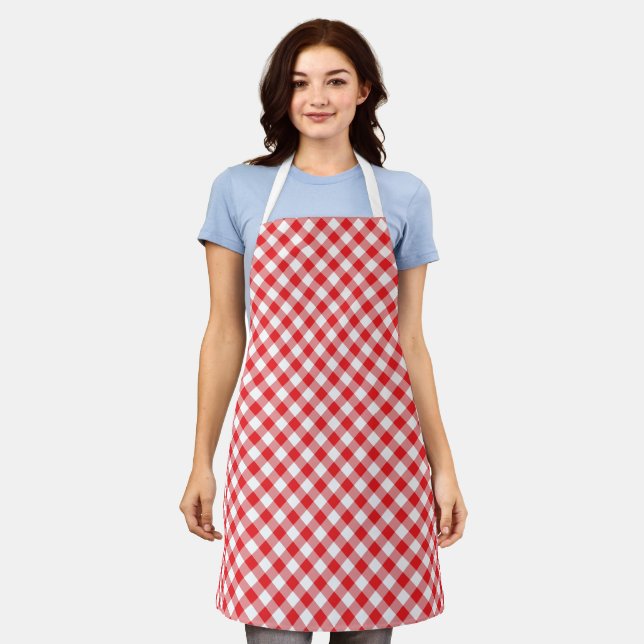 Classic Red And White Gingham Plaid   Apron (Worn)
