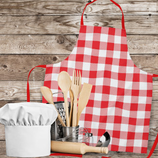 Classic Red and White Gingham Plaid Chef's Apron