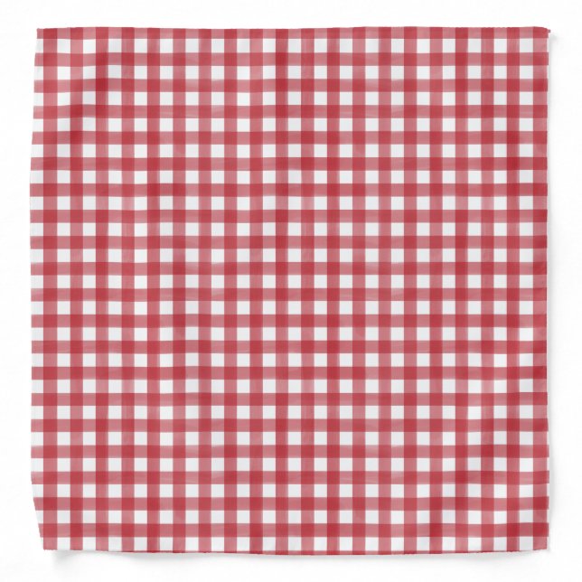 Classic Red and White Gingham Plaid Patterned Bandana (Front)