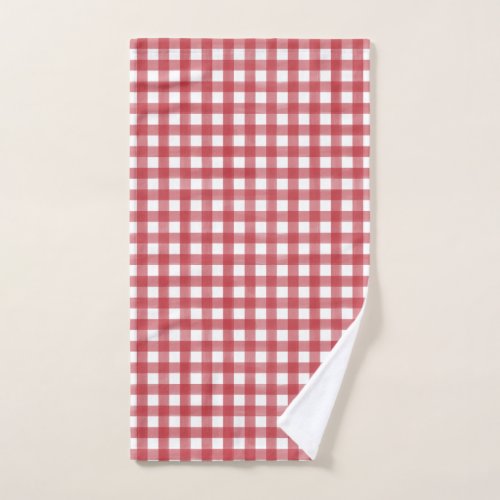 Classic Red and White Gingham Plaid Patterned Hand Towel