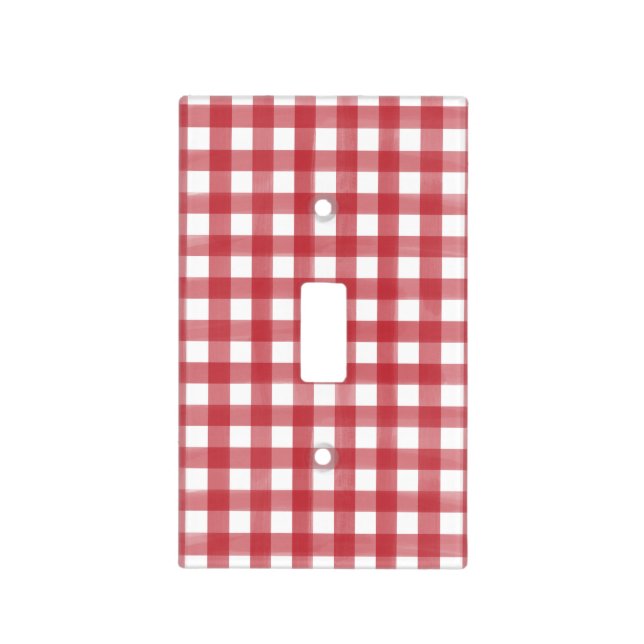Classic Red and White Gingham Plaid Patterned Light Switch Cover (Front)