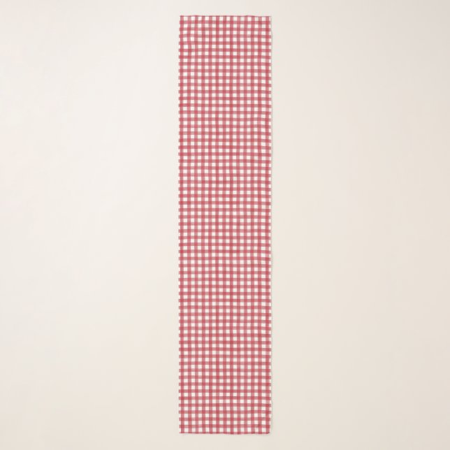 Classic Red and White Gingham Plaid Patterned Scarf (Front)