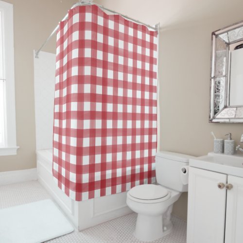 Classic Red and White Gingham Plaid Patterned Shower Curtain