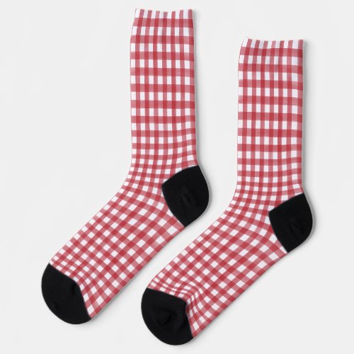 Classic Red and White Gingham Plaid Patterned Socks
