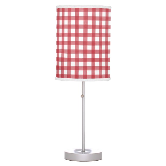 Classic Red and White Gingham Plaid Patterned Table Lamp (Front)