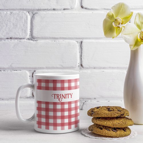 Classic Red and White Gingham Plaid Personalized Coffee Mug