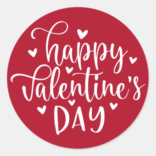 Classic Red and White Happy Valentines Day Classic Round Sticker