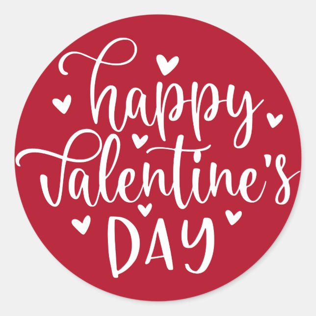 Classic Red and White Happy Valentine's Day Classic Round Sticker (Front)