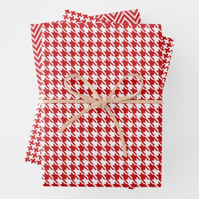 Classic Red and White Houndstooth Pattern  Wrapping Paper Sheets (In situ)