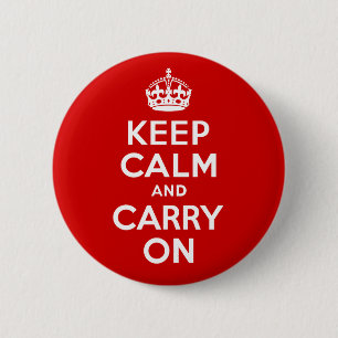 Classic Red and White Keep Calm and Carry On Button