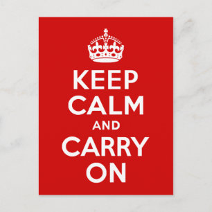 Classic Red and White Keep Calm and Carry On Postcard