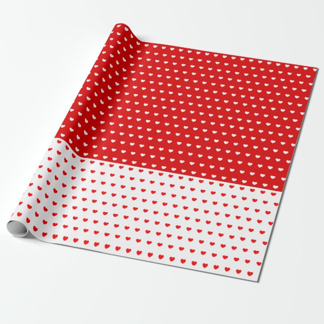 Classic Red And White Love Hearts Pattern Wrapping Paper (Unrolled)