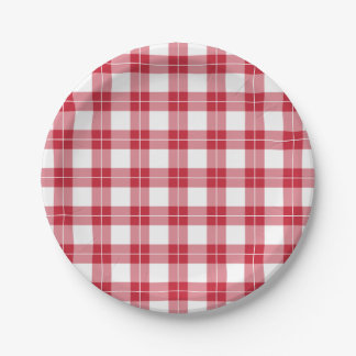 Classic Red and White Plaid Pattern Paper Plates