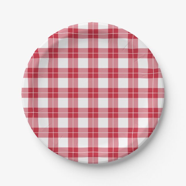 Classic Red and White Plaid Pattern Paper Plates (Front)