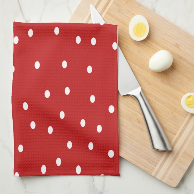 Classic Red and White Polka Dots  Kitchen Towel (Quarter Fold)