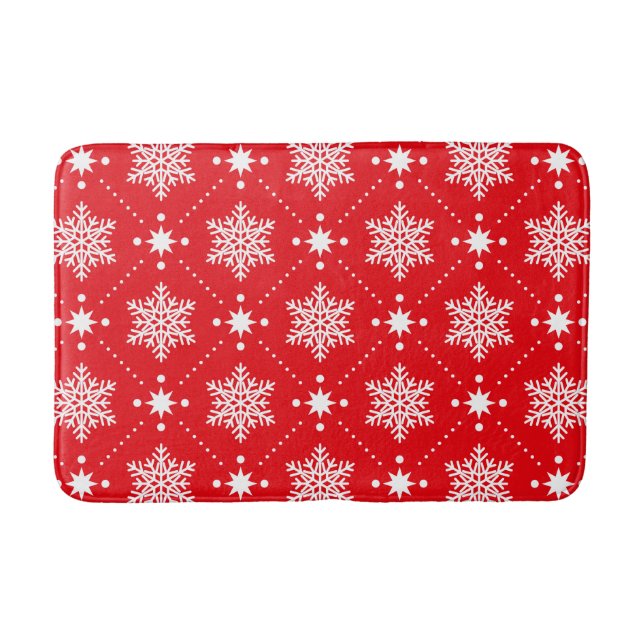 Classic Red and White Snowflakes Christmas Pattern Bathroom Mat (Front)