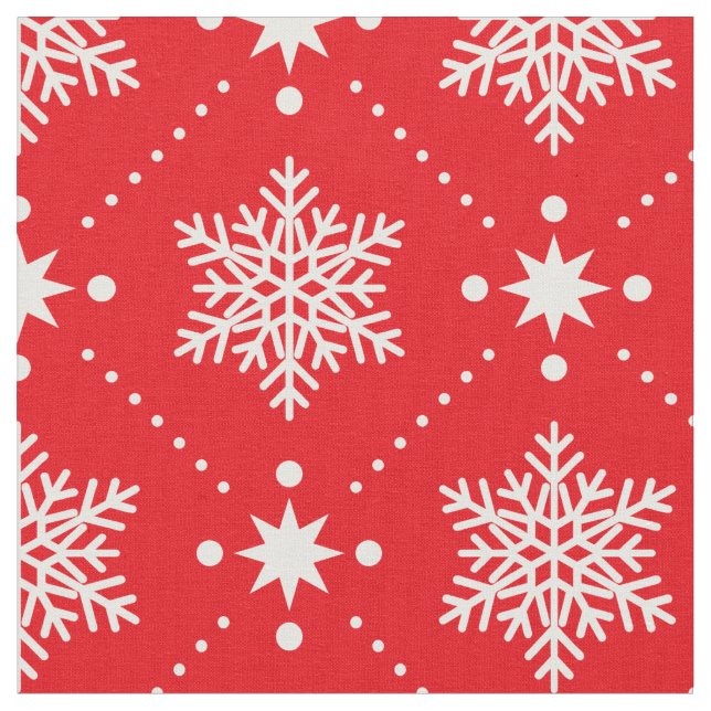 Classic Red and White Snowflakes Christmas Pattern Fabric (Close Up)