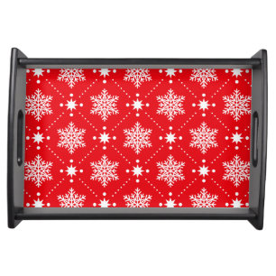 Classic Red and White Snowflakes Christmas Pattern Serving Tray