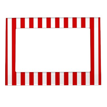 Classic Red And White Stripe Pattern Magnetic Photo Frame by FantabulousPatterns at Zazzle