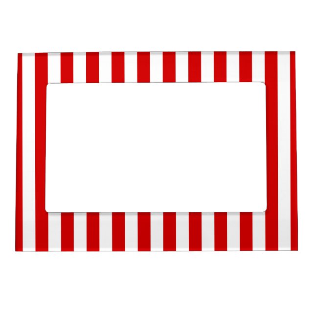 Classic Red and White Stripe Pattern Magnetic Photo Frame (Front)