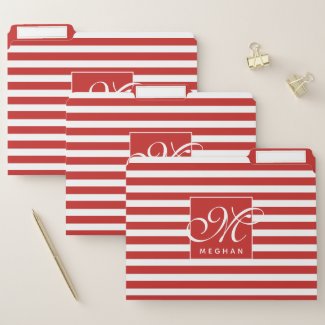 Classic Red and White Striped - Script Monogram File Folder