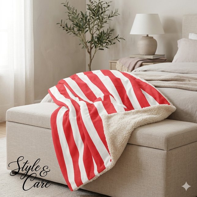 Classic Red and White Striped Sherpa Blanket (Classic Red and White Striped Sherpa Blanket)