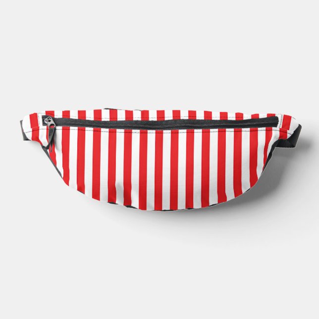 Classic Red and White Vertical Stripes Pattern Fanny Pack (Lay Down)