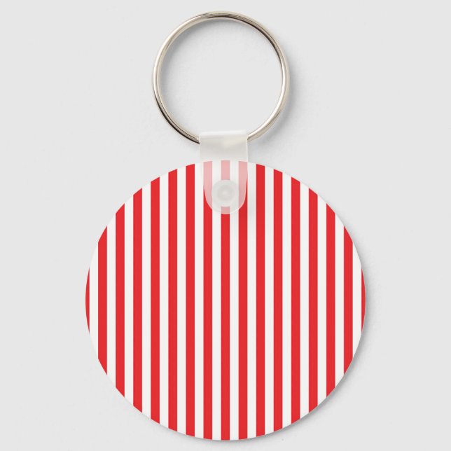 Classic Red and White Vertical Stripes Pattern Keychain (Front)