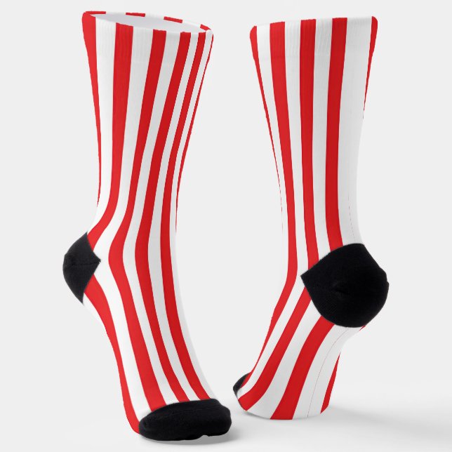 Classic Red and White Vertical Stripes Pattern Socks (Angled)
