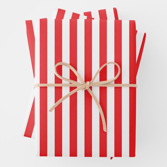 Classic Red and White Vertical Stripes Pattern Wrapping Paper Sheets (In situ)