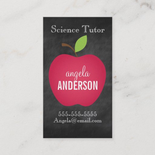 Customizable Classic Red Apple Chalkboard Teacher Business Card