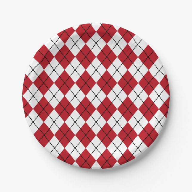 Classic Red Argyle BBQ Picnic Summer Paper Plates (Front)