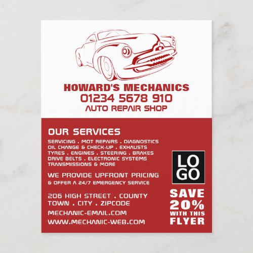 Classic Red Auto Mechanic  Repairs Advertising Flyer