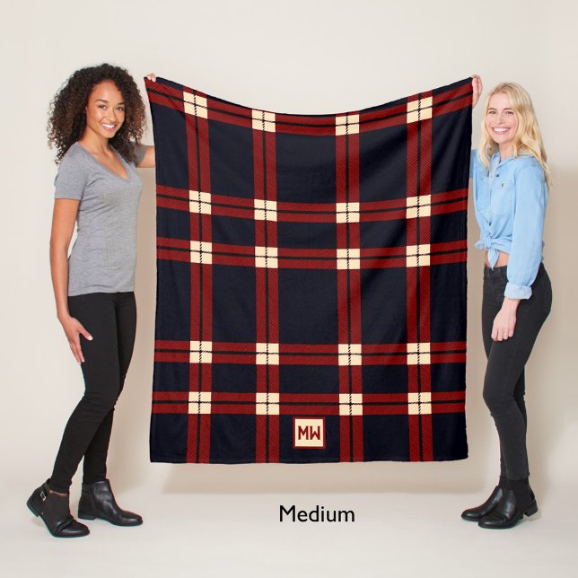 Classic red, black and cream plaid monogram fleece blanket (Creator Uploaded)