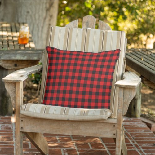 Classic Red Black Buffalo Check Plaid Pattern Outdoor Pillow