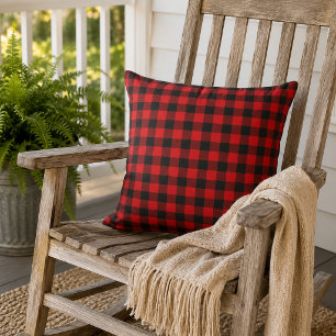 Classic Red Black Buffalo Check Plaid Pattern Outdoor Pillow