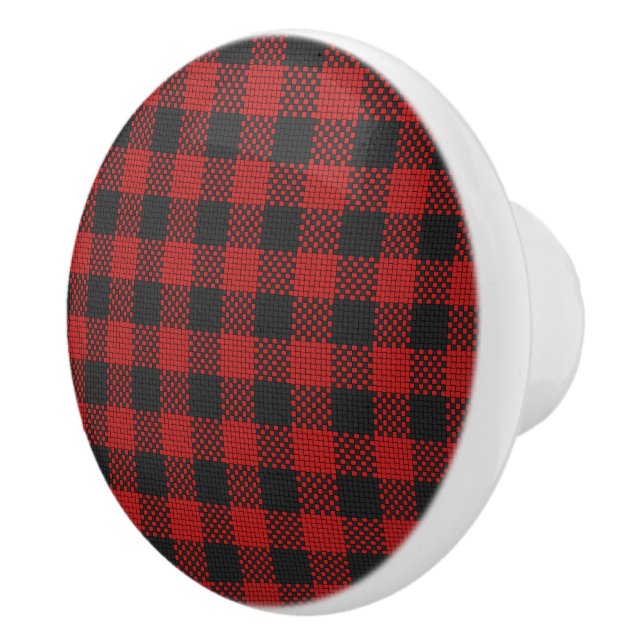 Classic Red Black Buffalo Checkered Plaid Pattern Ceramic Knob (Right)