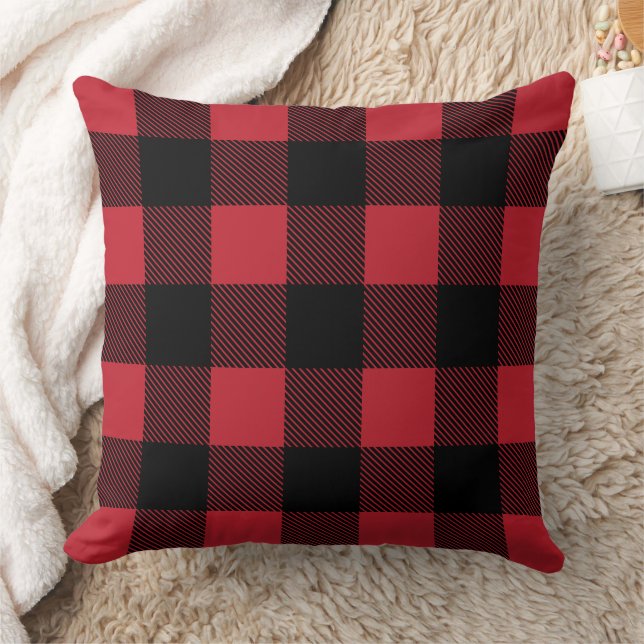 Classic Red Black Buffalo Plaid Christmas Throw Pillow (Blanket)