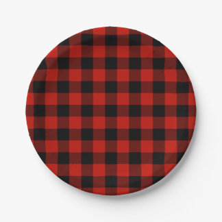 Classic Red Black Buffalo Plaid Lumberjack Pattern Paper Plates