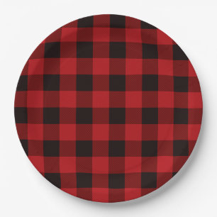 Classic red black buffalo plaid paper plates
