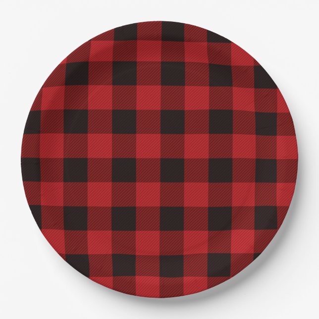 Classic red black buffalo plaid paper plates (Front)