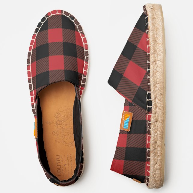 Classic Red Black Buffalo Plaid Pattern Espadrilles (Side)