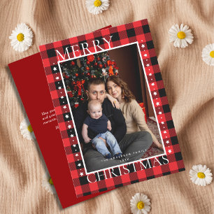Classic Red Black Buffalo Plaid Photo Christmas Holiday Card