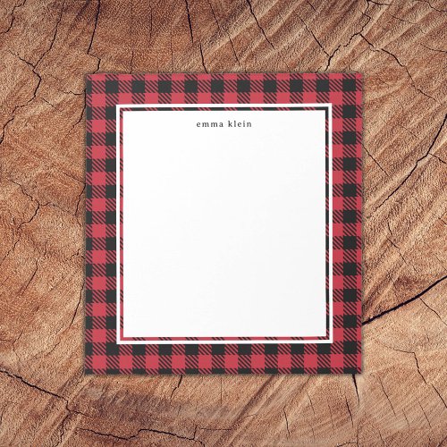 Classic Red Black Buffalo Plaid Tartan Name Notepad