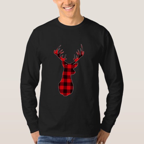Classic Red Black Christmas Buffalo Plaid Deer T_Shirt
