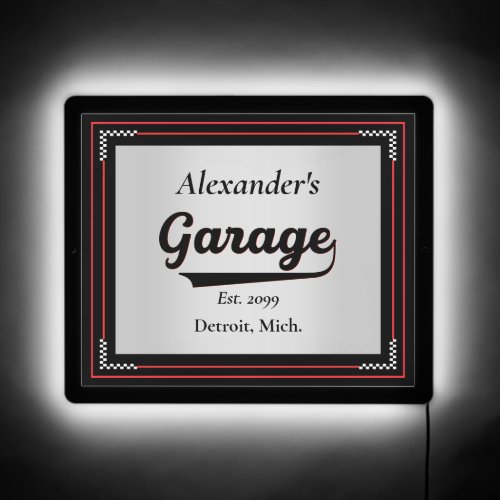 Classic Red Black Garage LED Sign