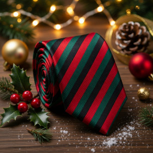Classic Red Black Green Striped  Neck Tie