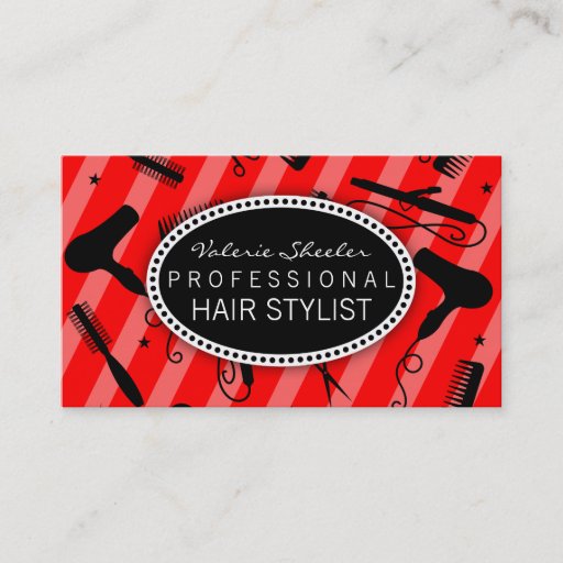 Customizable Classic Red &amp; Black Hair Salon Tools Business Card Templates