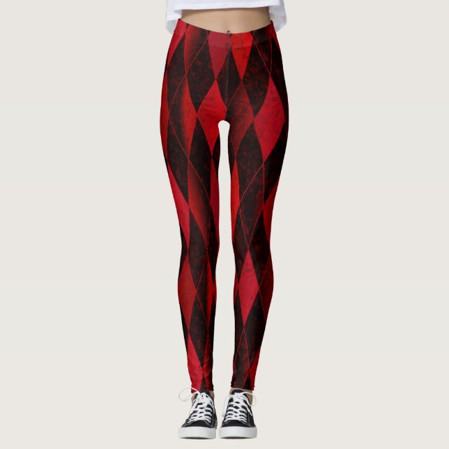 Classic red black harlequin diamond argyle legging (Front)