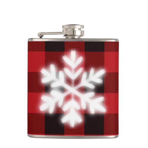 Classic red black plaid pattern cute snowflake  flask